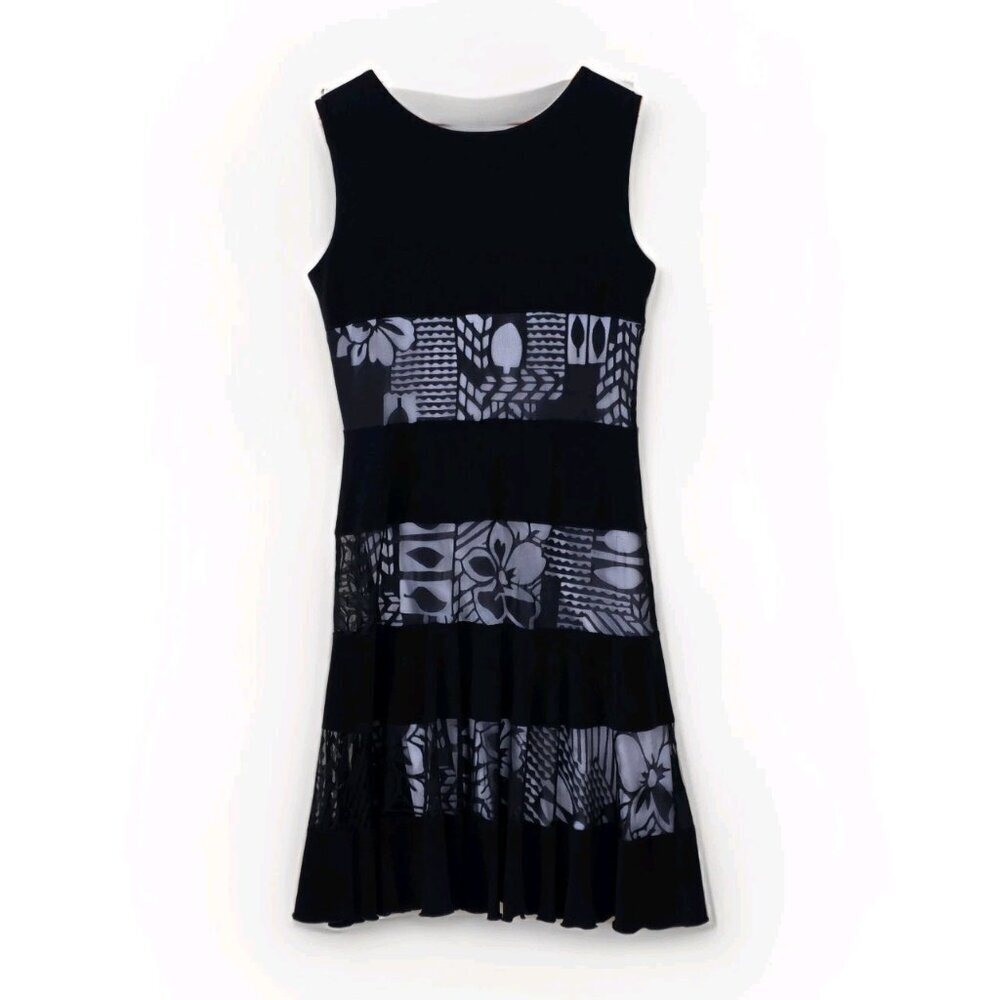 Joseph Ribkoff Dress US 12 Black White Lined Lace Panels Fairy Grunge Whimsigoth - Picture 16 of 16